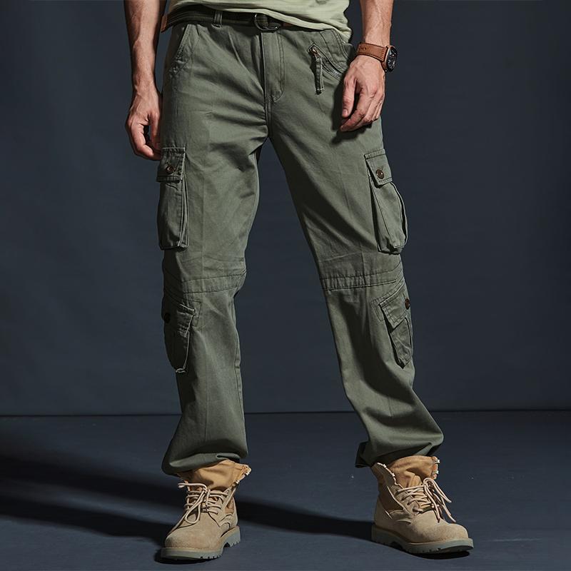 Men's Solid Loose Multi-pocket Cotton Cargo Pants 27845748Z