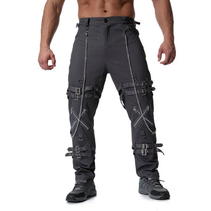 Men's Fashion Metal Chain Zipper Decorative Cargo Pants 83305212Z