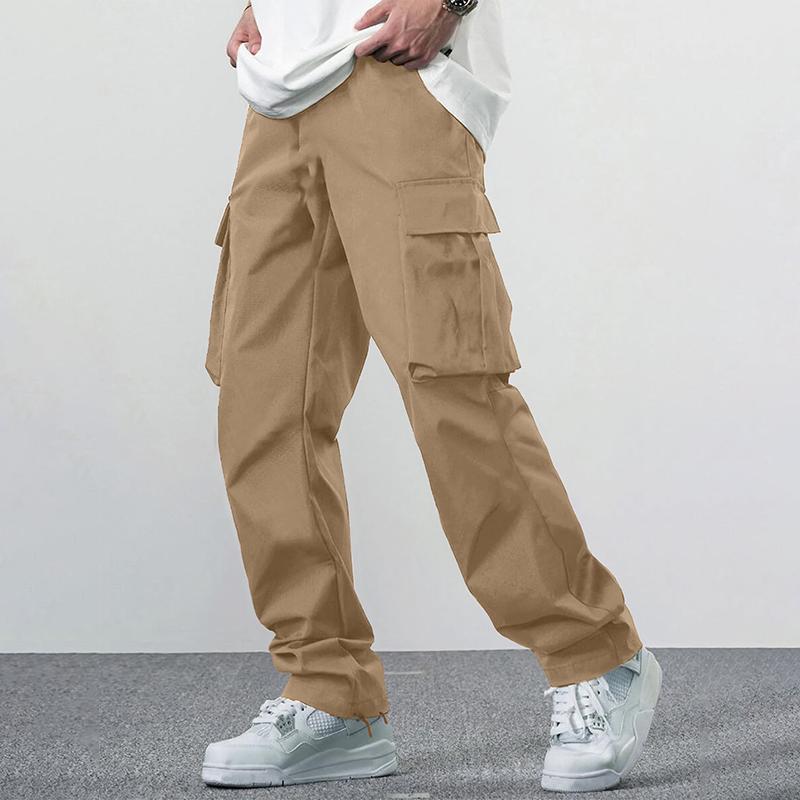 Men's Cotton Solid Color Multi-pocket Elastic Waist Cargo Casual Pants 12992496Z