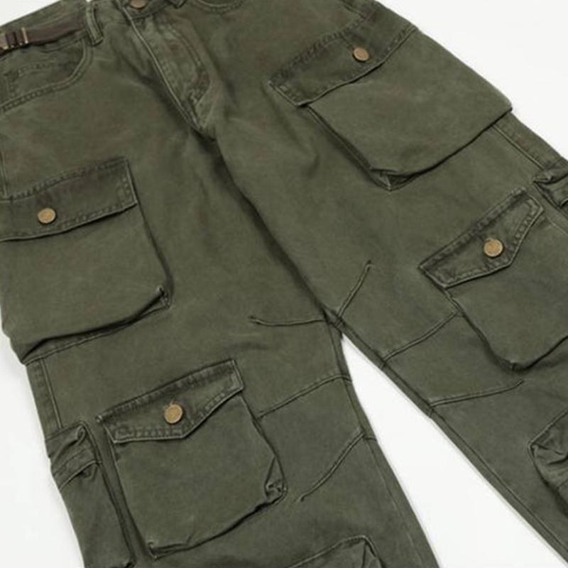 Men's Fashion Solid Loose Multi-pocket Straight Cargo Pants 47789380Z