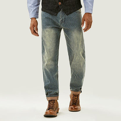 Pantalones Cargo Rectos de Denim a Rayas Vintage para Hombre