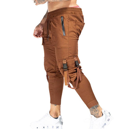 Men's Solid Multi-pocket Elastic Waist Cargo Pants 13183648Z