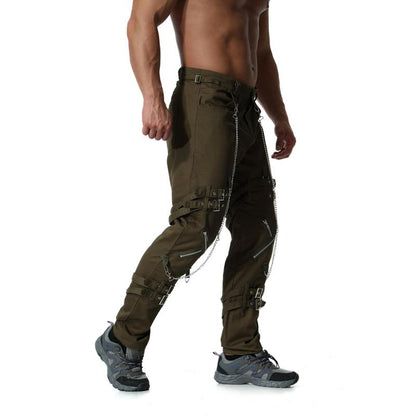 Men's Fashion Metal Chain Zipper Decorative Cargo Pants 83305212Z