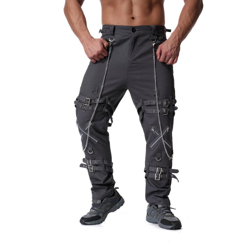 Men's Fashion Metal Chain Zipper Decorative Cargo Pants 83305212Z