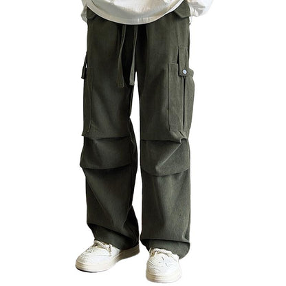 Men's Solid Corduroy Multi-pocket Elastic Waist Loose Cargo Pants 21951086Z