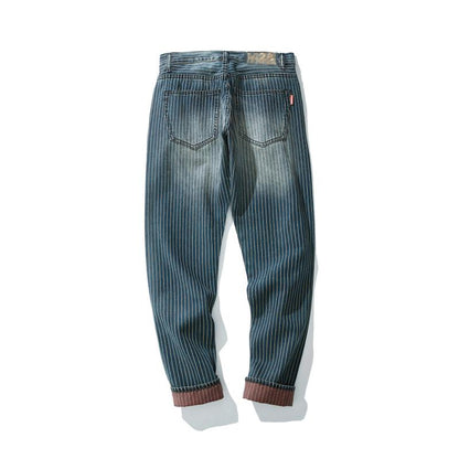 Pantalones Cargo Rectos de Denim a Rayas Vintage para Hombre