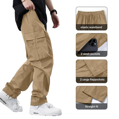 Men's Cotton Solid Color Multi-pocket Elastic Waist Cargo Casual Pants 12992496Z