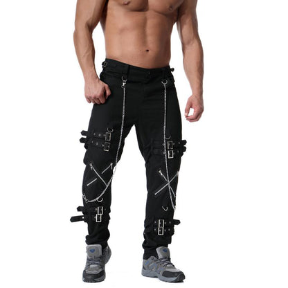 Men's Fashion Metal Chain Zipper Decorative Cargo Pants 83305212Z