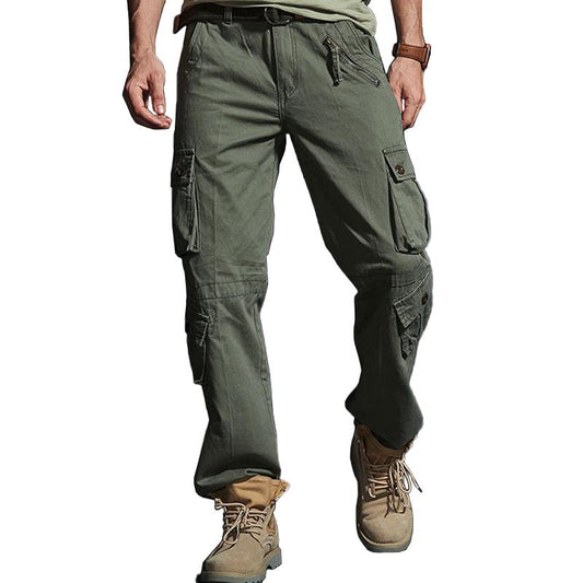 Men's Solid Loose Multi-pocket Cotton Cargo Pants 27845748Z