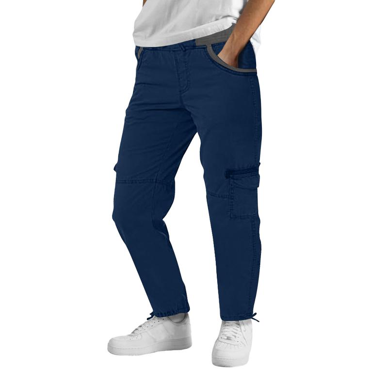 Men's Solid Elastic Waist Zipper Multi-pocket Cargo Pants 03655050Z