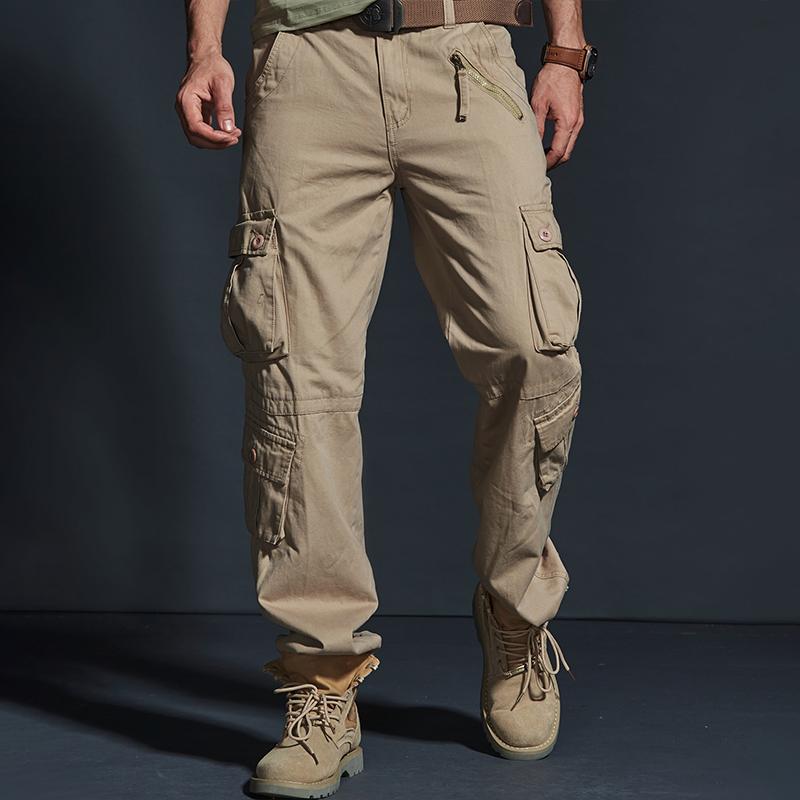 Men's Solid Loose Multi-pocket Cotton Cargo Pants 27845748Z