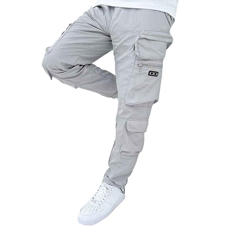 Men's Solid Multi-pocket Elastic Waist Cargo Pants 02613269Z