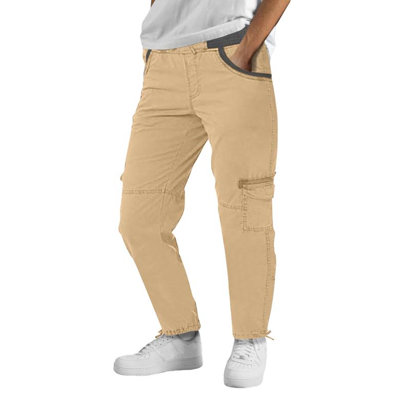 Men's Solid Elastic Waist Zipper Multi-pocket Cargo Pants 03655050Z