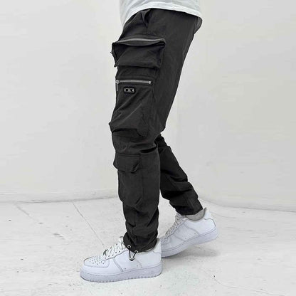 Men's Solid Multi-pocket Elastic Waist Cargo Pants 02613269Z