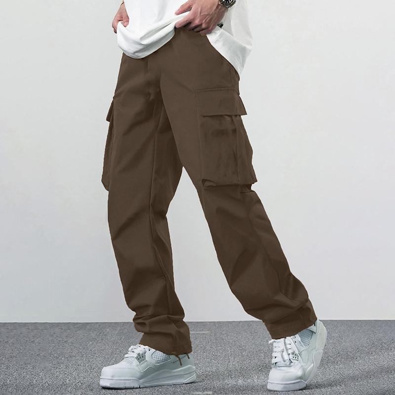 Men's Cotton Solid Color Multi-pocket Elastic Waist Cargo Casual Pants 12992496Z