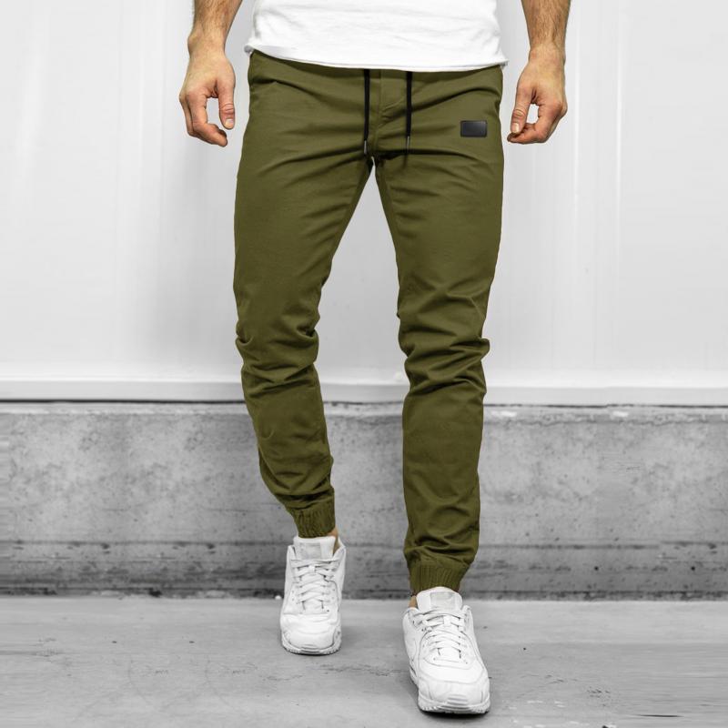 Men's Solid Elastic Waist Casual Cargo Pants 37392660Z