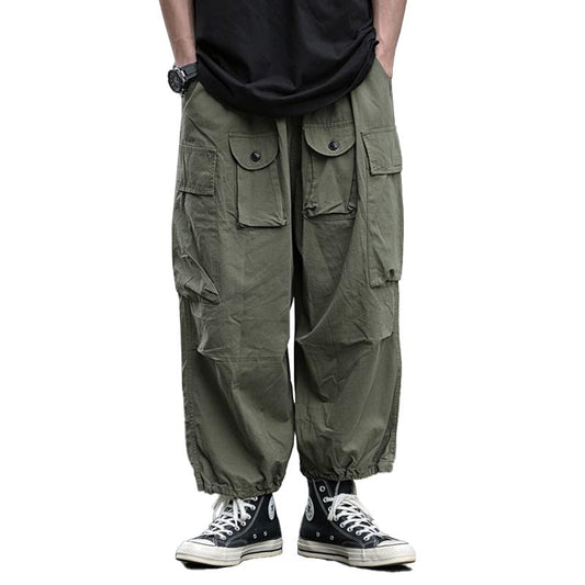 Men's Loose Vintage Solid Multi-pocket Cargo Pants 33676754Z