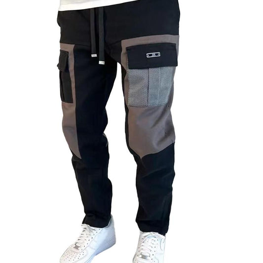 Pantalones Cargo de Cintura Elástica para Hombre con Bloques de Color y Múltiples Bolsillos