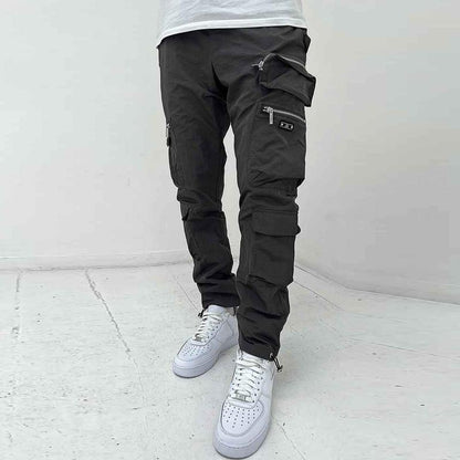 Men's Solid Multi-pocket Elastic Waist Cargo Pants 02613269Z