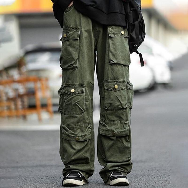 Men's Fashion Solid Loose Multi-pocket Straight Cargo Pants 47789380Z