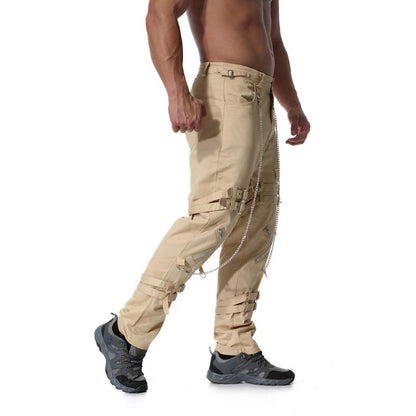 Men's Fashion Metal Chain Zipper Decorative Cargo Pants 83305212Z