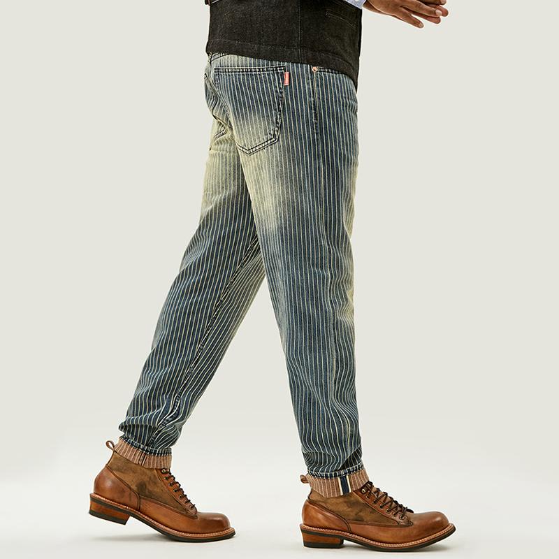 Pantalones Cargo Rectos de Denim a Rayas Vintage para Hombre