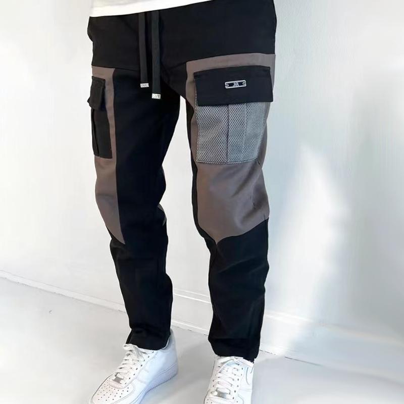 Pantalones Cargo de Cintura Elástica para Hombre con Bloques de Color y Múltiples Bolsillos