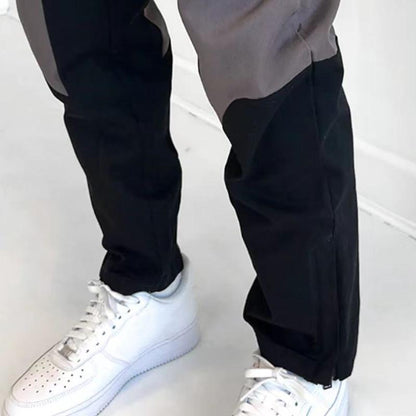 Pantalones Cargo de Cintura Elástica para Hombre con Bloques de Color y Múltiples Bolsillos