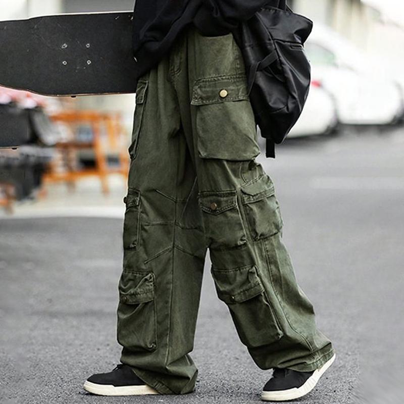 Men's Fashion Solid Loose Multi-pocket Straight Cargo Pants 47789380Z