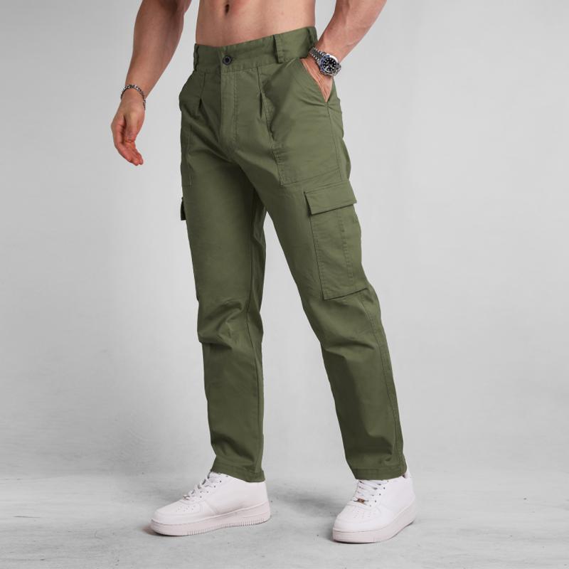 Men's Solid Loose Straight Multi-pocket Cargo Pants 14681616Z