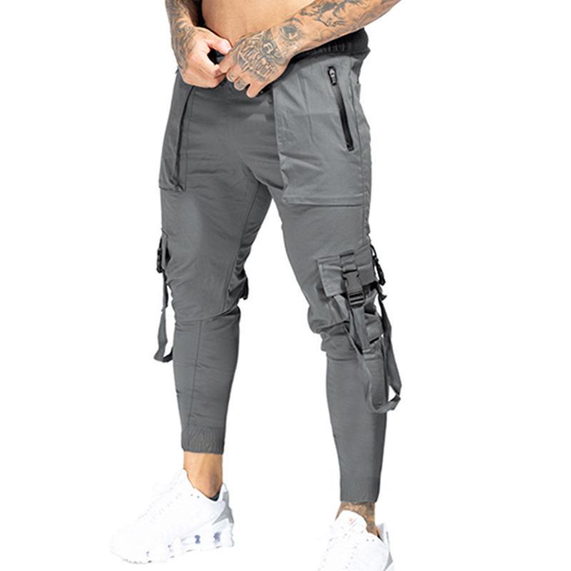 Men's Solid Multi-pocket Elastic Waist Cargo Pants 13183648Z