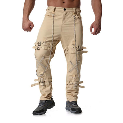 Men's Fashion Metal Chain Zipper Decorative Cargo Pants 83305212Z