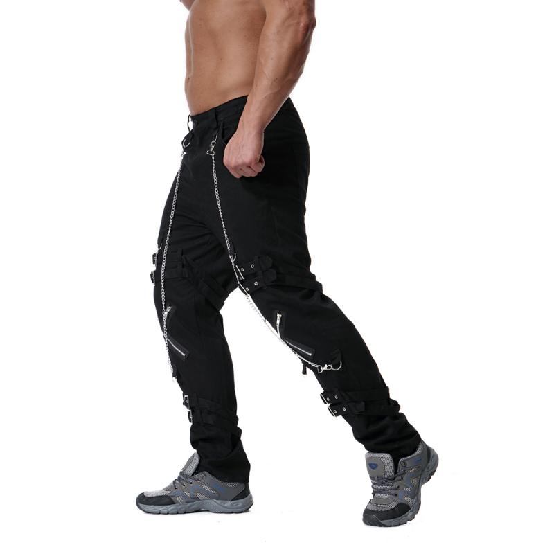 Men's Fashion Metal Chain Zipper Decorative Cargo Pants 83305212Z