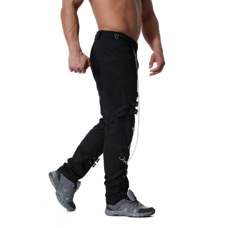 Men's Fashion Metal Chain Zipper Decorative Cargo Pants 83305212Z