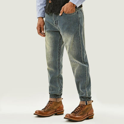 Pantalones Cargo Rectos de Denim a Rayas Vintage para Hombre