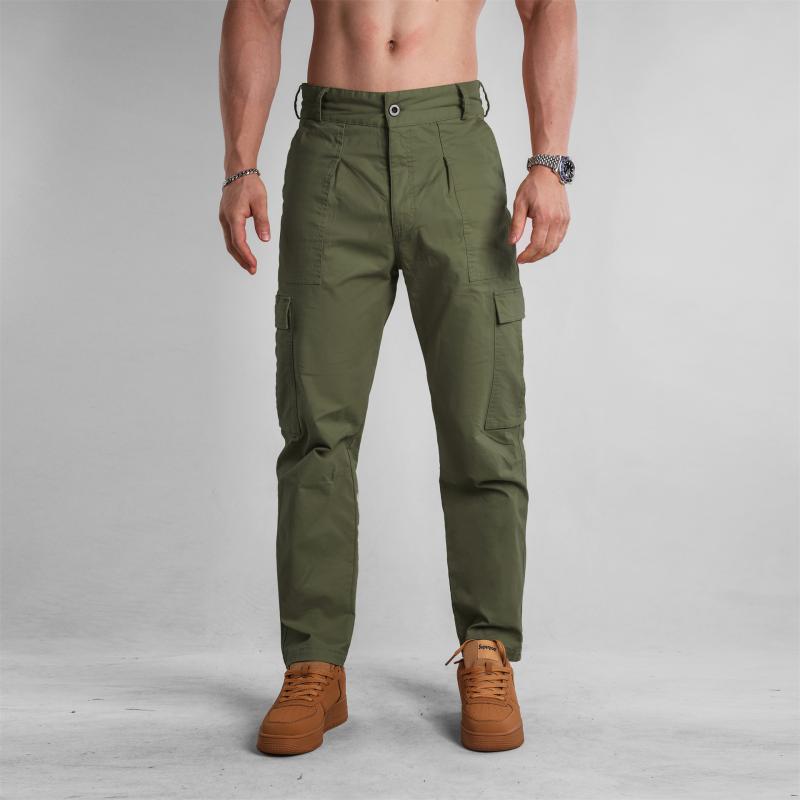 Men's Solid Loose Straight Multi-pocket Cargo Pants 14681616Z