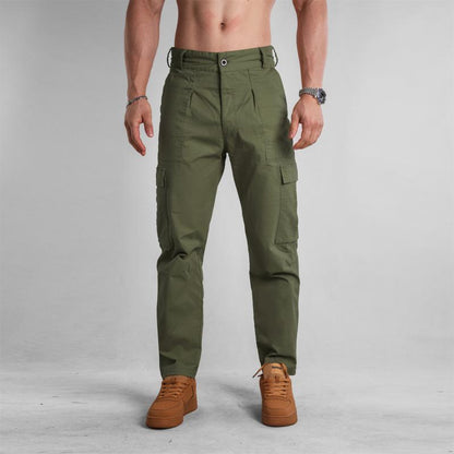 Men's Solid Loose Straight Multi-pocket Cargo Pants 14681616Z