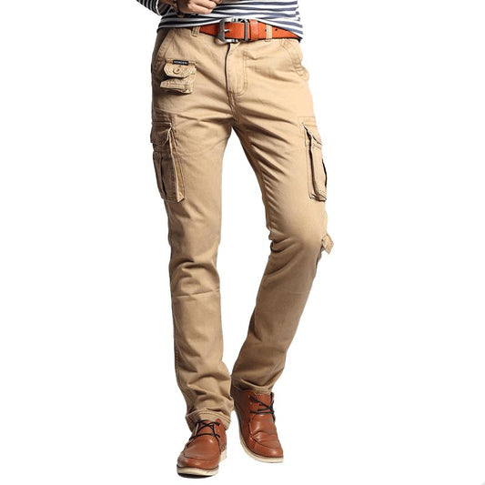 Men's Solid Multi-pocket Cotton Slim Cargo Pants 14848531Z