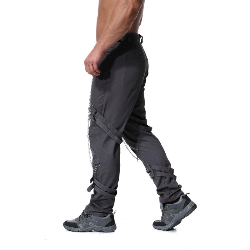 Men's Fashion Metal Chain Zipper Decorative Cargo Pants 83305212Z