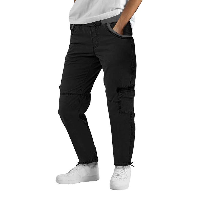 Men's Solid Elastic Waist Zipper Multi-pocket Cargo Pants 03655050Z