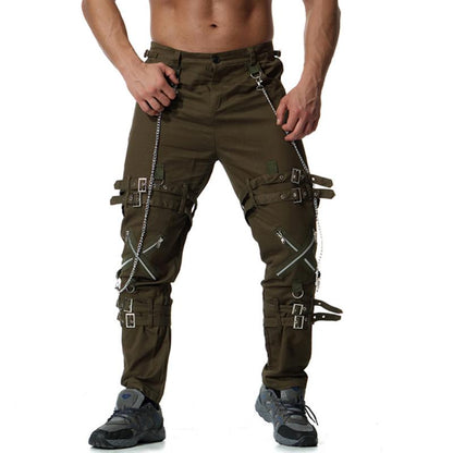 Men's Fashion Metal Chain Zipper Decorative Cargo Pants 83305212Z