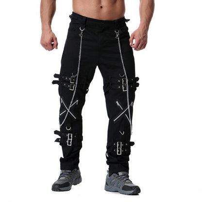 Men's Fashion Metal Chain Zipper Decorative Cargo Pants 83305212Z