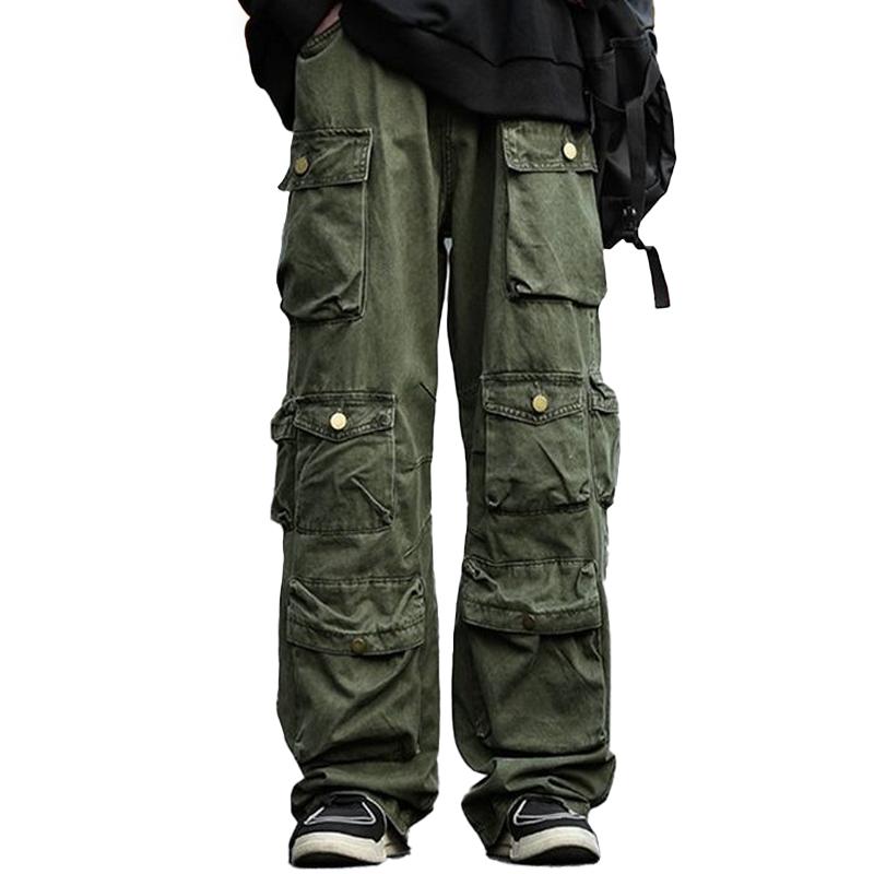 Men's Fashion Solid Loose Multi-pocket Straight Cargo Pants 47789380Z