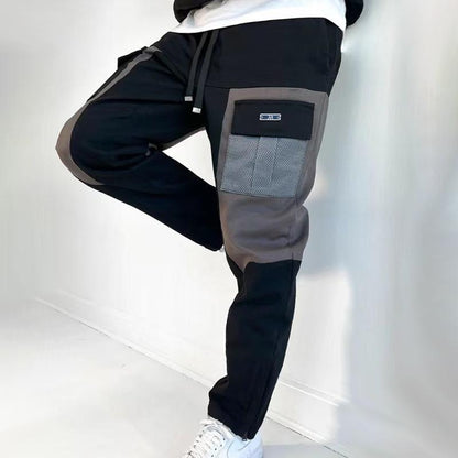 Pantalones Cargo de Cintura Elástica para Hombre con Bloques de Color y Múltiples Bolsillos