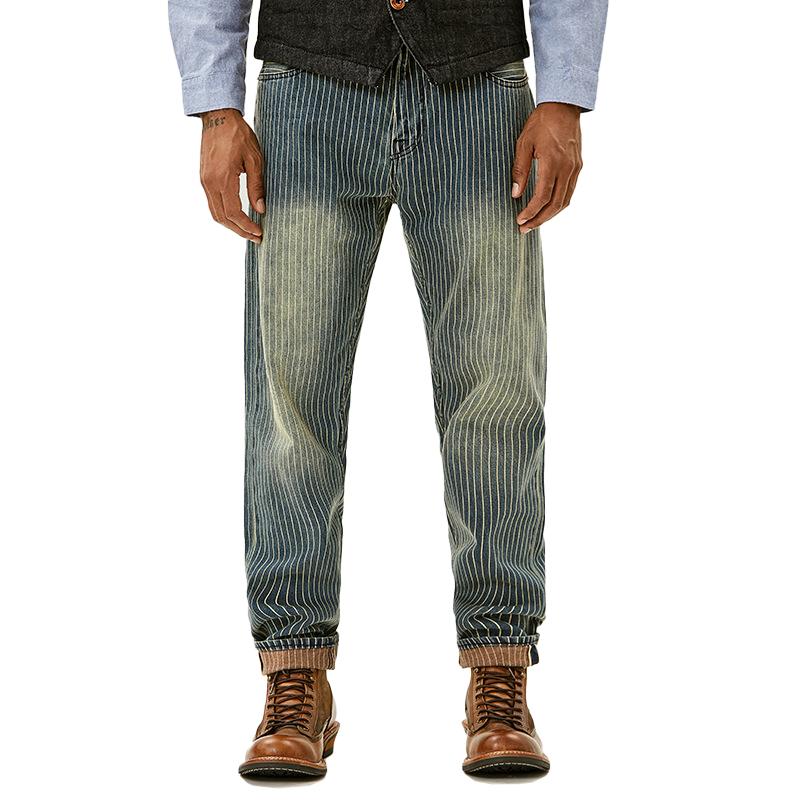 Pantalones Cargo Rectos de Denim a Rayas Vintage para Hombre