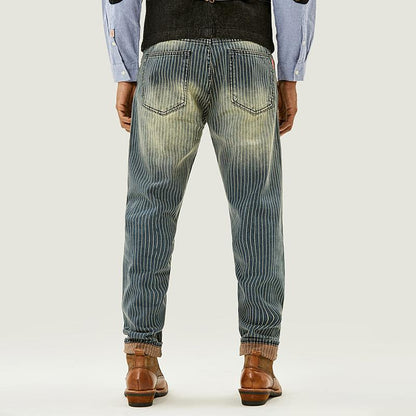 Pantalones Cargo Rectos de Denim a Rayas Vintage para Hombre