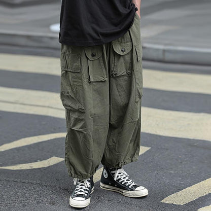 Men's Loose Vintage Solid Multi-pocket Cargo Pants 33676754Z