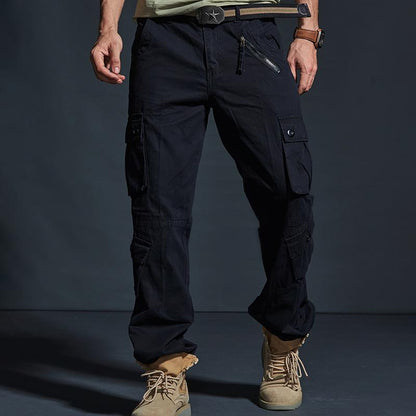 Men's Solid Loose Multi-pocket Cotton Cargo Pants 27845748Z