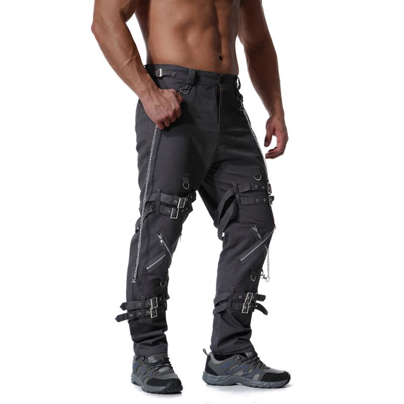 Men's Fashion Metal Chain Zipper Decorative Cargo Pants 83305212Z